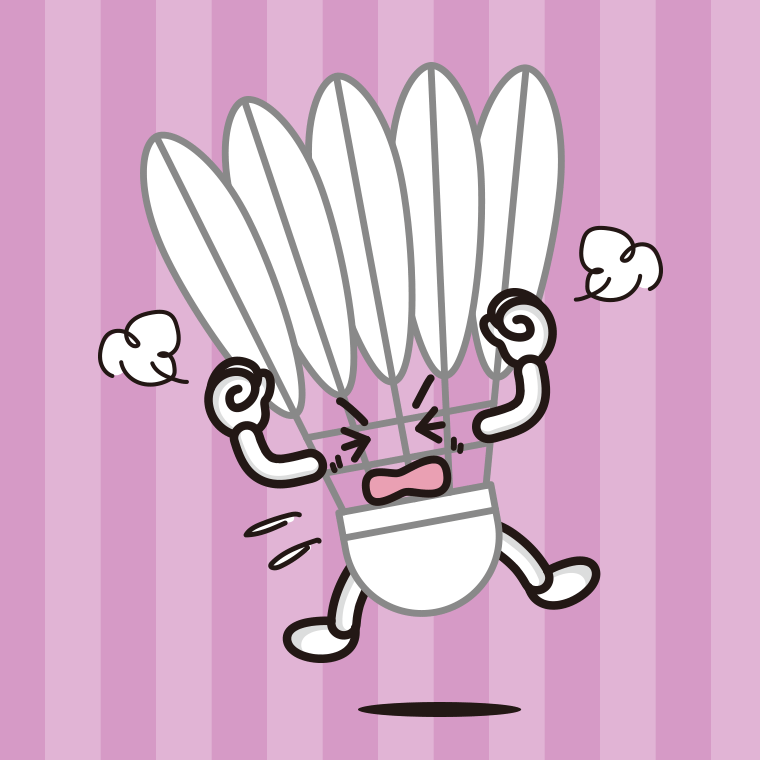 カンカンに怒るバドミントンシャトルちゃんのイラスト【色、背景あり】PNG