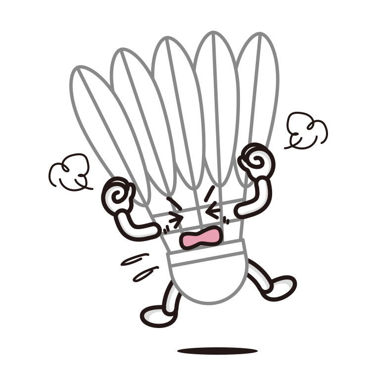 カンカンに怒るバドミントンシャトルちゃんのイラスト【色あり、背景なし】透過PNG