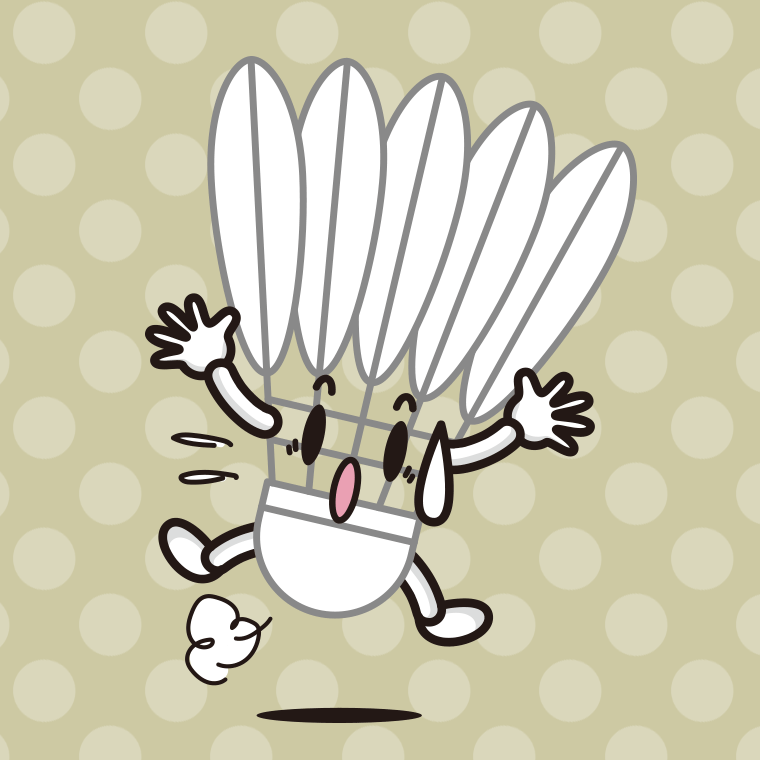 驚くバドミントンシャトルちゃんのイラスト【色、背景あり】PNG