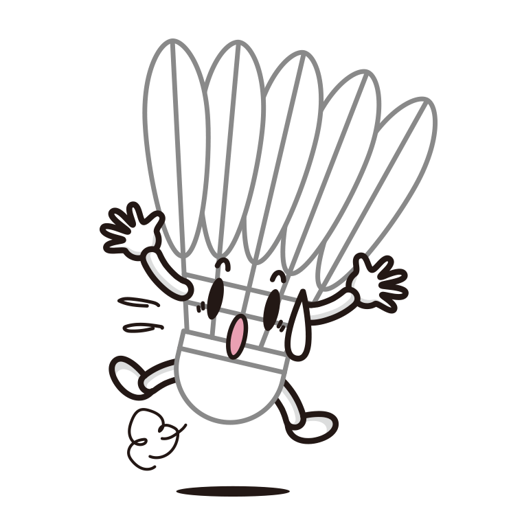驚くバドミントンシャトルちゃんのイラスト【色あり、背景なし】透過PNG