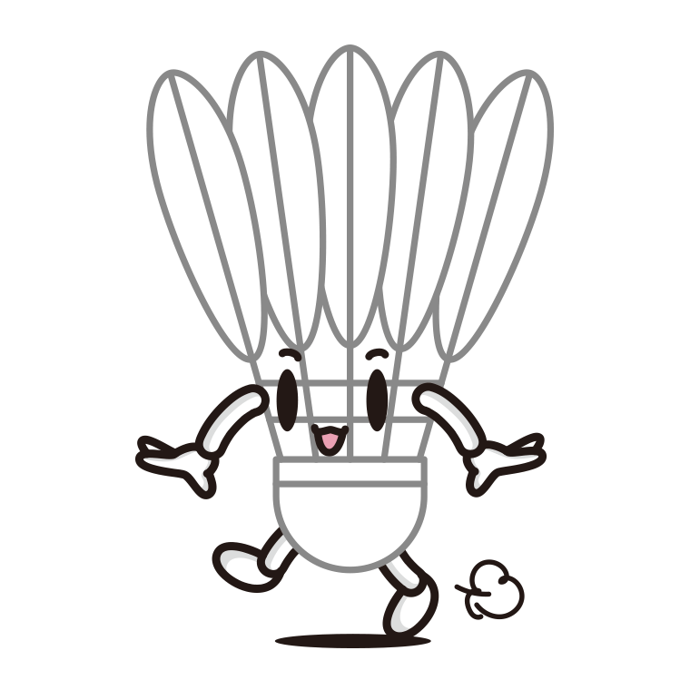 歩くバドミントンシャトルちゃんのイラスト【色あり、背景なし】透過PNG