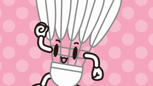 走るバドミントンシャトルちゃんのイラスト【色、背景あり】PNG