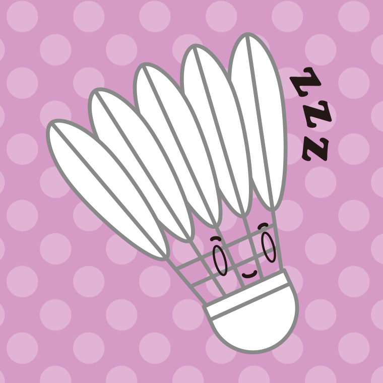 眠るバドミントンシャトルちゃんのイラスト【色、背景あり】PNG