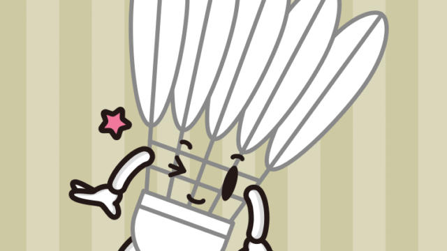 ウインクするバドミントンシャトルちゃんのイラスト【色、背景あり】PNG