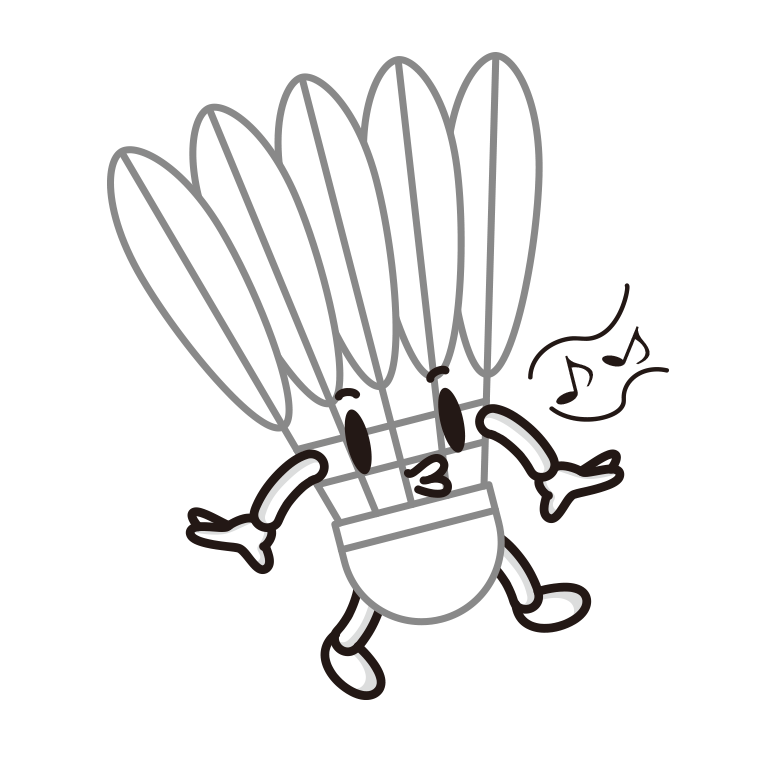 口笛を吹くバドミントンシャトルちゃんのイラスト【色あり、背景なし】透過PNG