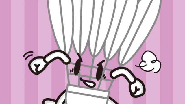 パンチするバドミントンシャトルちゃんのイラスト【色、背景あり】PNG