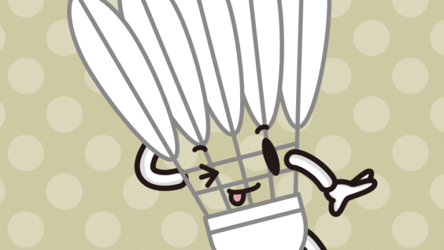 テヘヘなバドミントンシャトルちゃんのイラスト【色、背景あり】PNG