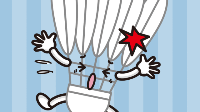 ぶつかるバドミントンシャトルちゃんのイラスト【色、背景あり】PNG