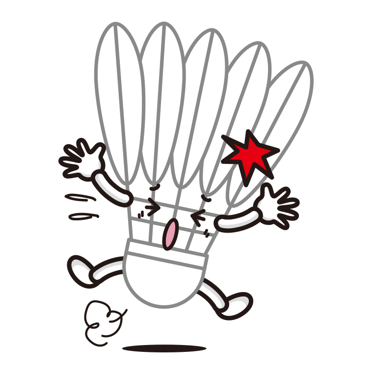 ぶつかるバドミントンシャトルちゃんのイラスト【色あり、背景なし】透過PNG