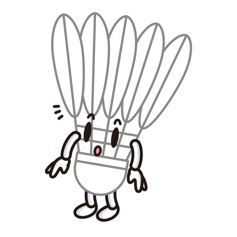 何かに気付くバドミントンシャトルちゃんのイラスト【色あり、背景なし】透過PNG