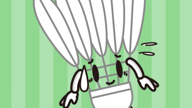 苦笑いするバドミントンシャトルちゃんのイラスト【色、背景あり】PNG
