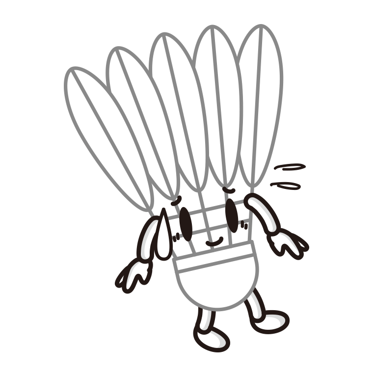 苦笑いするバドミントンシャトルちゃんのイラスト【色あり、背景なし】透過PNG