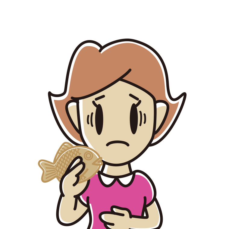 たい焼きで困る女性のイラスト【色あり、背景なし】透過PNG