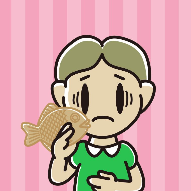 たい焼きで困る小学生男子のイラスト【色、背景あり】PNG