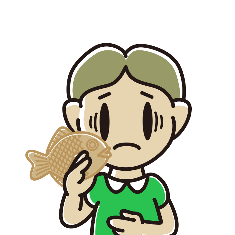 たい焼きで困る小学生男子のイラスト【色あり、背景なし】透過PNG