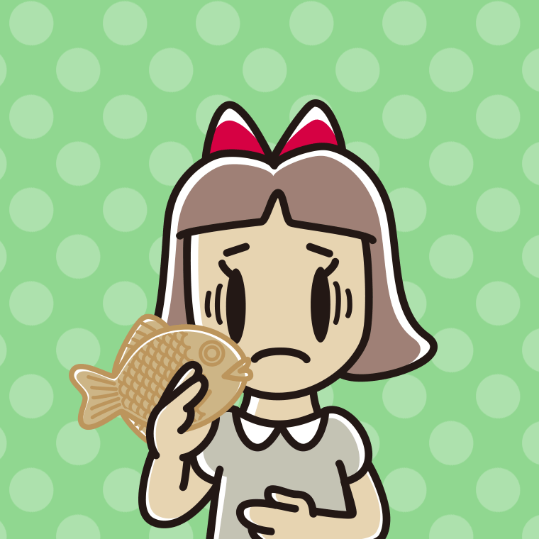 たい焼きで困る小学生女子のイラスト【色、背景あり】PNG