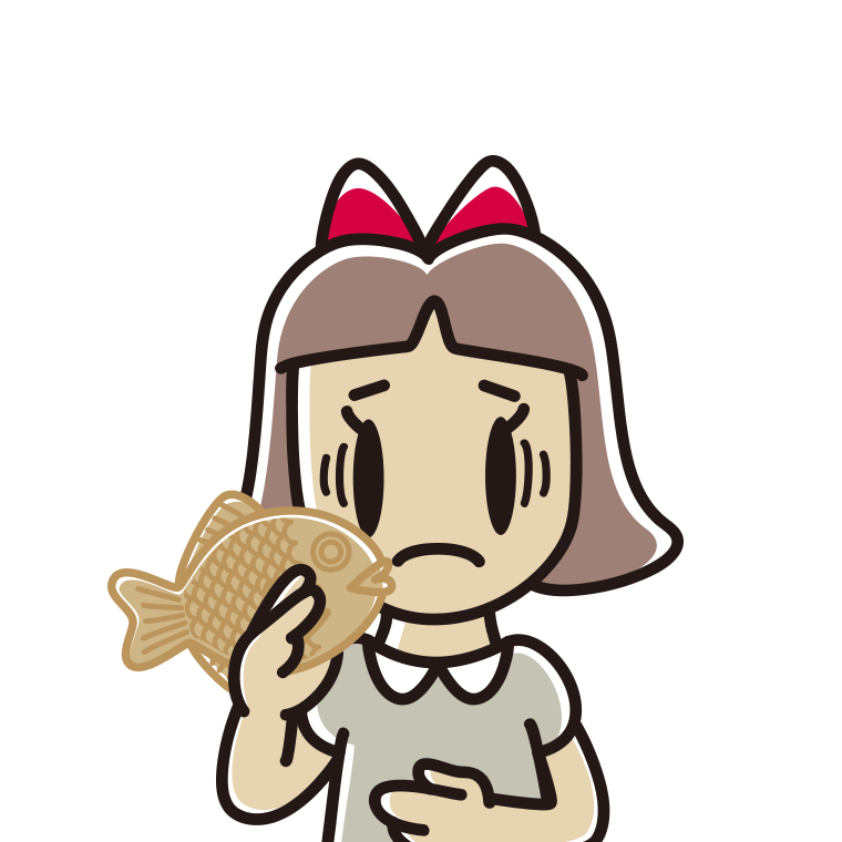 たい焼きで困る小学生女子のイラスト【色あり、背景なし】透過PNG