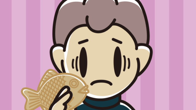 たい焼きで困る男子中学生のイラスト【色、背景あり】PNG