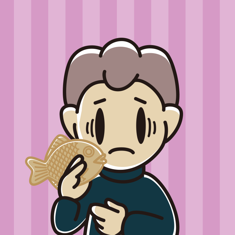 たい焼きで困る男子中学生のイラスト【色、背景あり】PNG