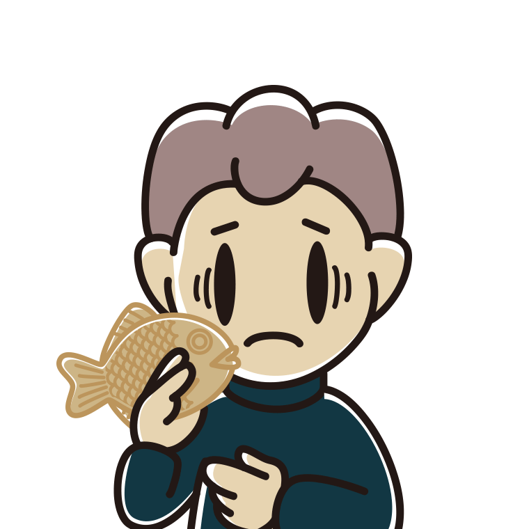 たい焼きで困る男子中学生のイラスト【色あり、背景なし】透過PNG
