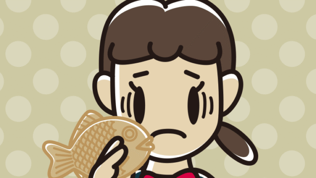 たい焼きで困る女子中学生のイラスト【色、背景あり】PNG