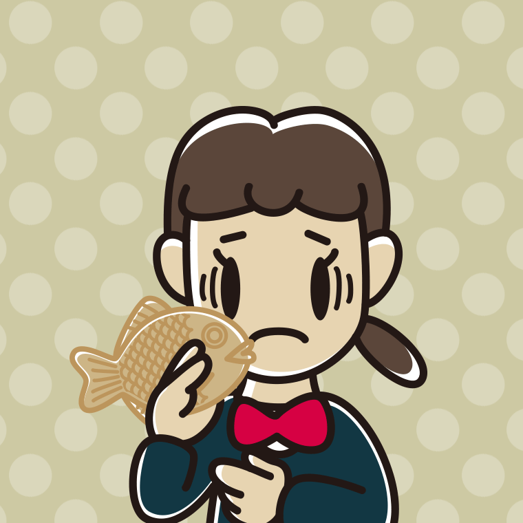 たい焼きで困る女子中学生のイラスト【色、背景あり】PNG