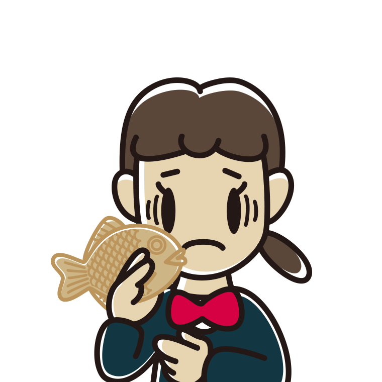 たい焼きで困る女子中学生のイラスト【色あり、背景なし】透過PNG
