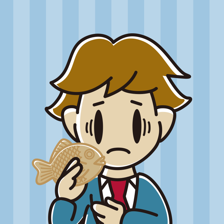 たい焼きで困る男子高校生のイラスト【色、背景あり】PNG