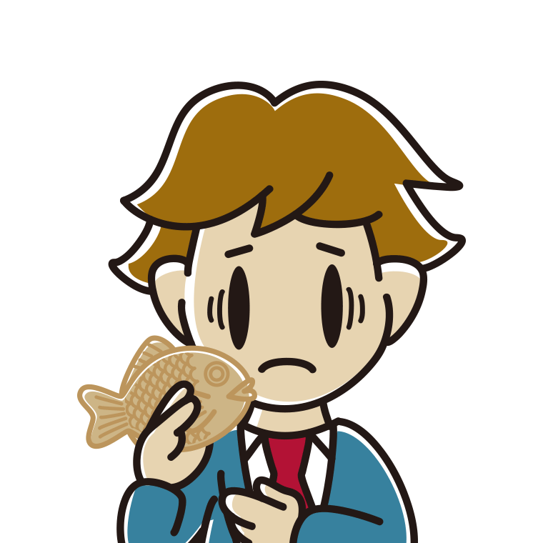 たい焼きで困る男子高校生のイラスト【色あり、背景なし】透過PNG