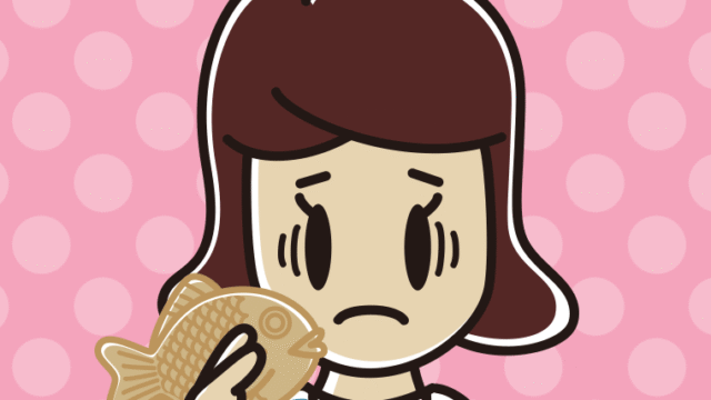 たい焼きで困る女子高校生のイラスト【色、背景あり】PNG