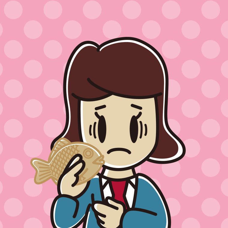 たい焼きで困る女子高校生のイラスト【色、背景あり】PNG