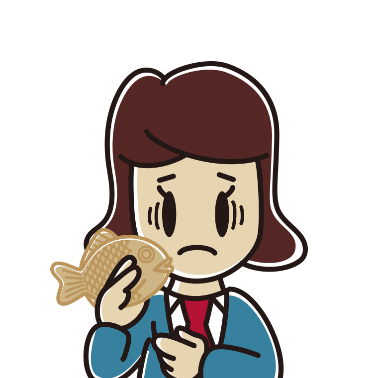 たい焼きで困る女子高校生のイラスト【色あり、背景なし】透過PNG