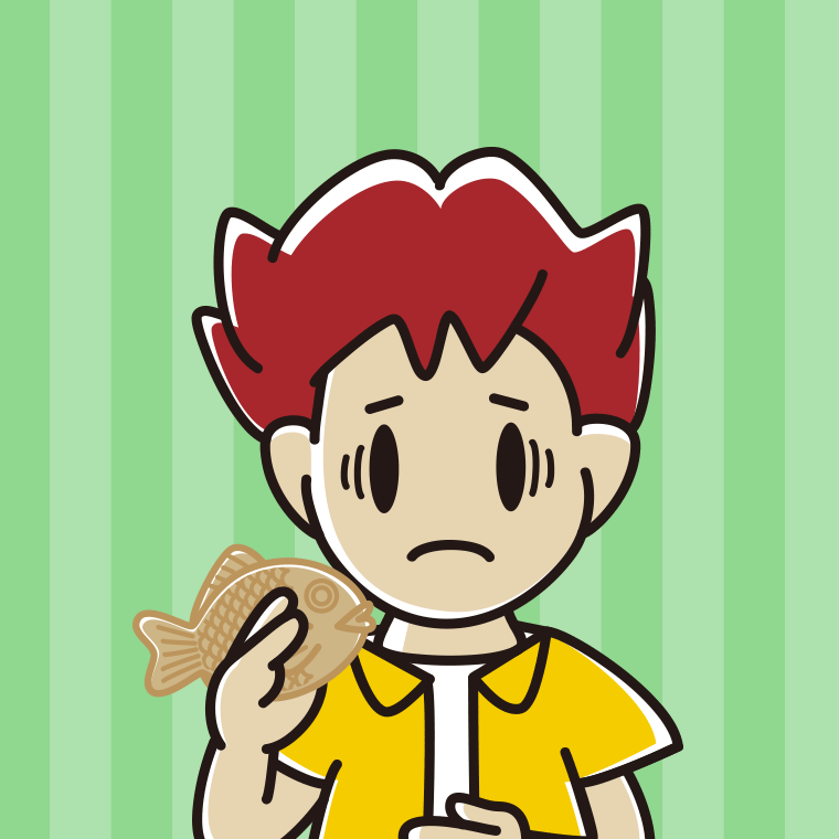 たい焼きで困る男子大学生のイラスト【色、背景あり】PNG