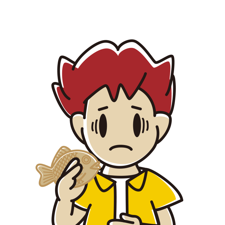 たい焼きで困る男子大学生のイラスト【色あり、背景なし】透過PNG