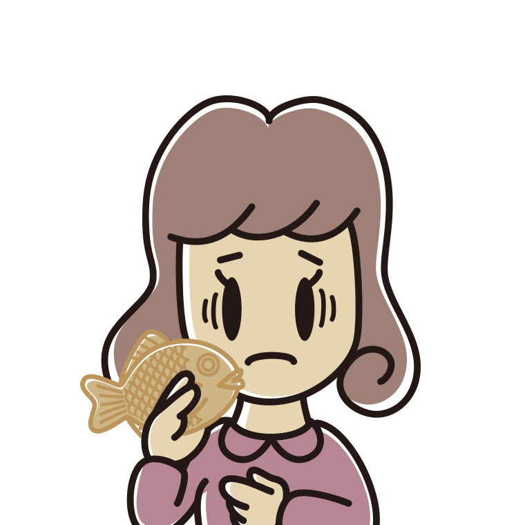 たい焼きで困る女子大学生のイラスト【色あり、背景なし】透過PNG