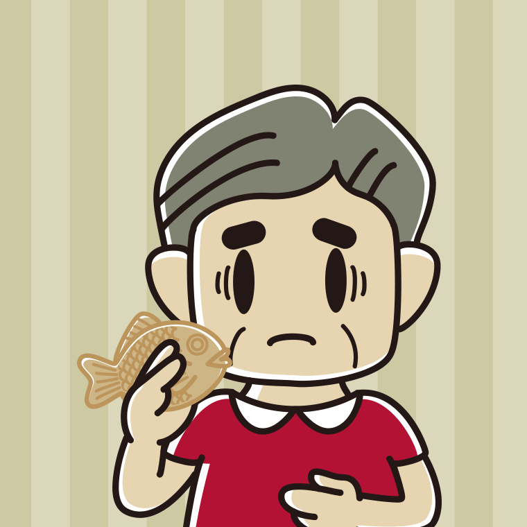 たい焼きで困るおじさんのイラスト【色、背景あり】PNG