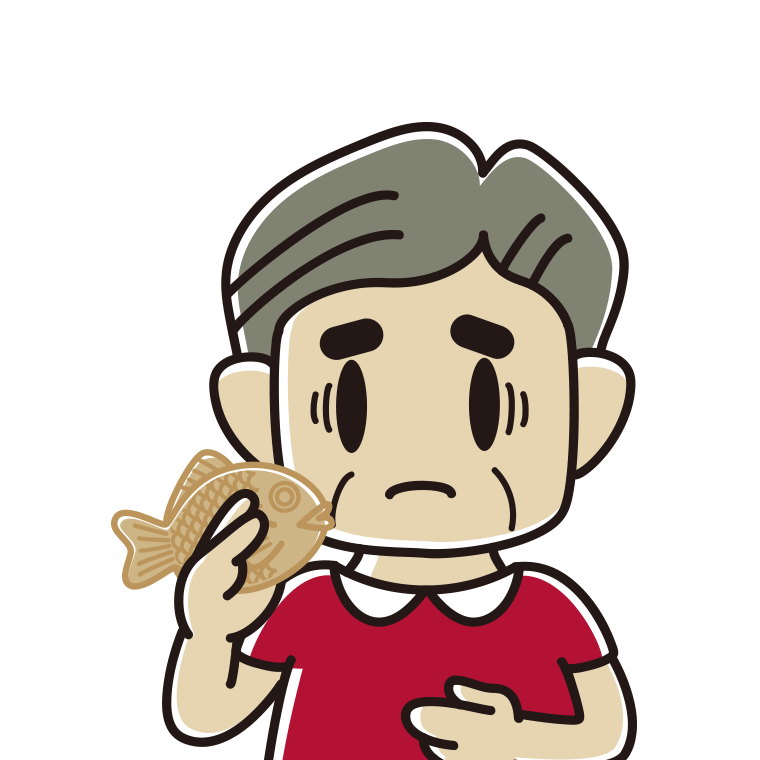 たい焼きで困るおじさんのイラスト【色あり、背景なし】透過PNG