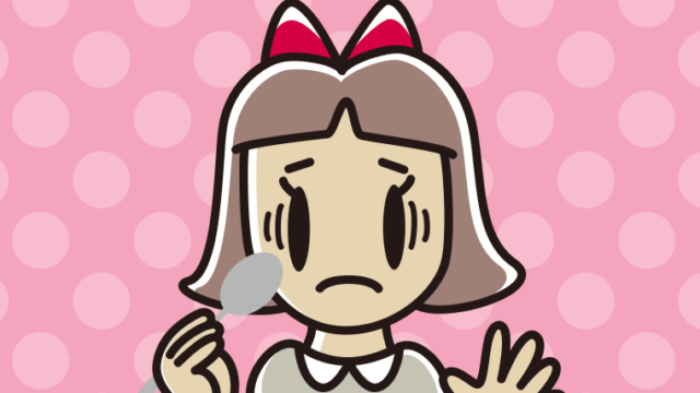 カツカレーで困る小学生女子のイラスト【色、背景あり】PNG