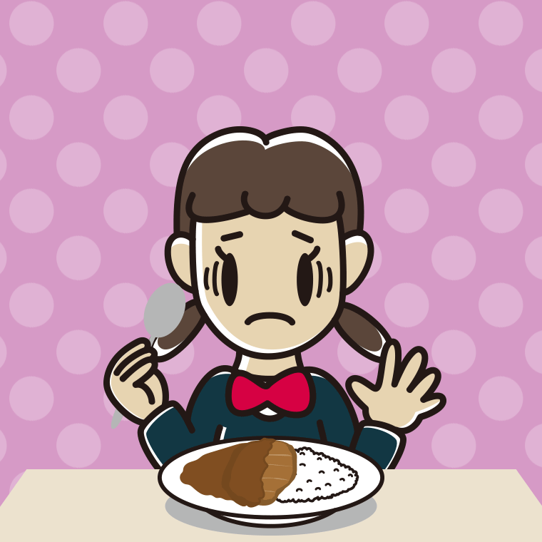 カツカレーで困る女子中学生のイラスト【色、背景あり】PNG