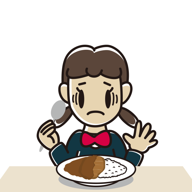 カツカレーで困る女子中学生のイラスト【色あり、背景なし】透過PNG