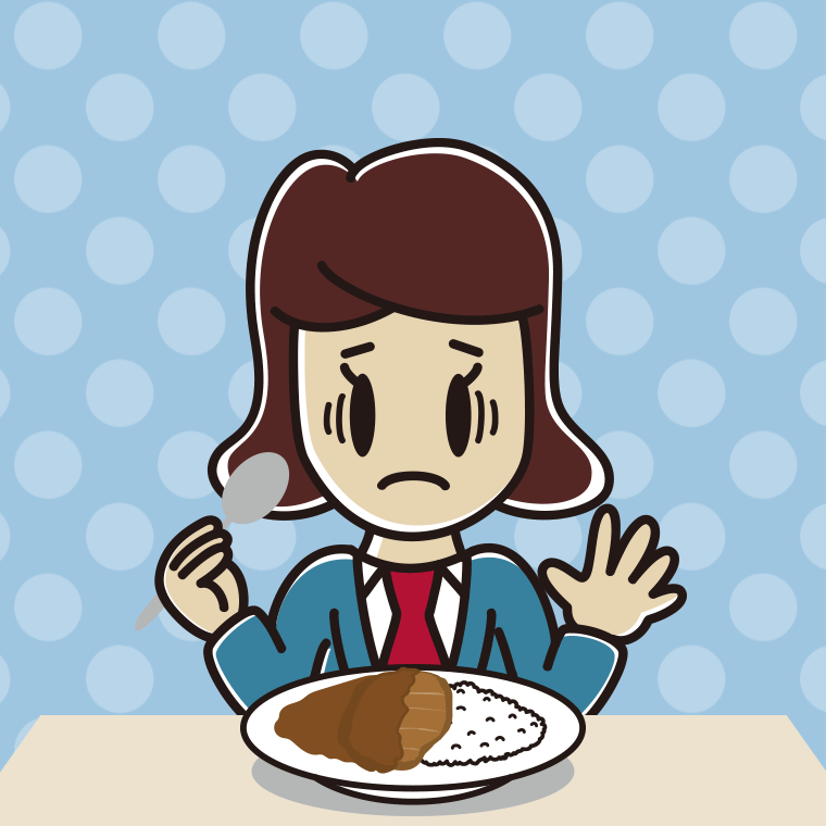 カツカレーで困る女子高校生のイラスト【色、背景あり】PNG