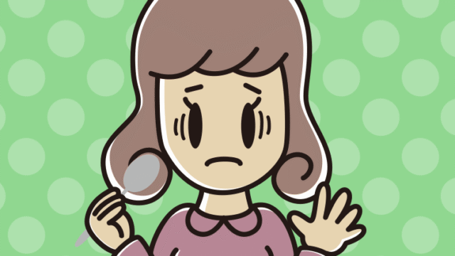 カツカレーで困る女子大学生のイラスト【色、背景あり】PNG