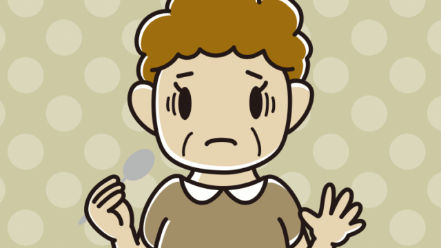 カツカレーで困るおばさんのイラスト【色、背景あり】PNG