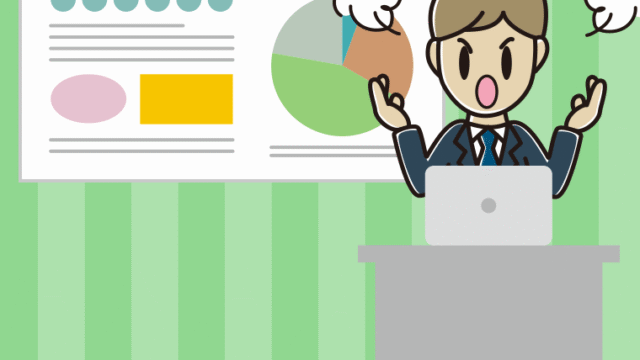 プレゼンで怒る男性会社員のイラスト【色、背景あり】PNG