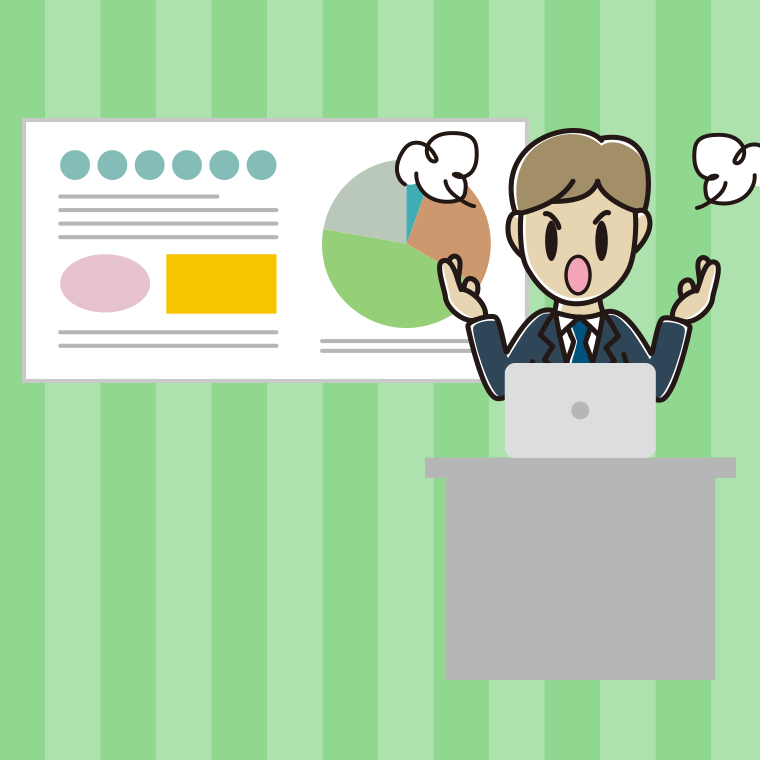 プレゼンで怒る男性会社員のイラスト【色、背景あり】PNG
