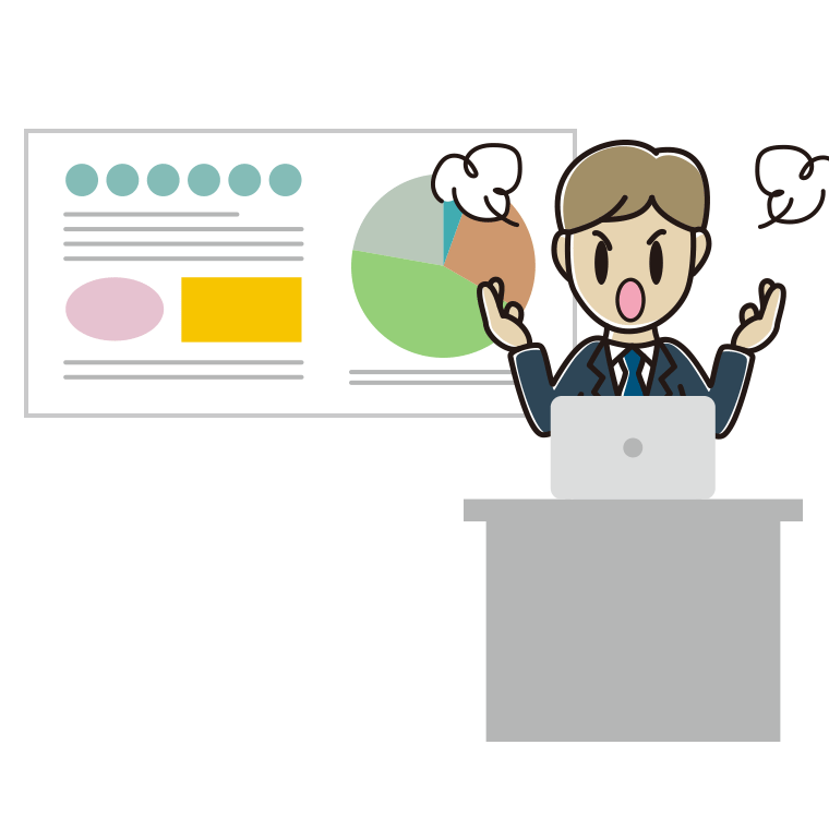 プレゼンで怒る男性会社員のイラスト【色あり、背景なし】透過PNG