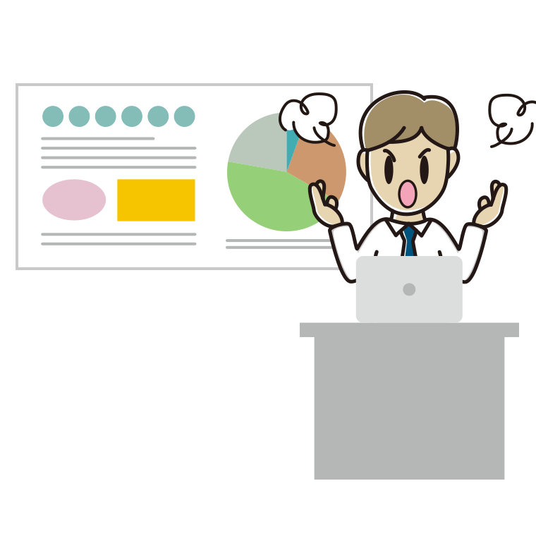 プレゼンで怒る男性会社員（ワイシャツ）のイラスト【色あり、背景なし】透過PNG
