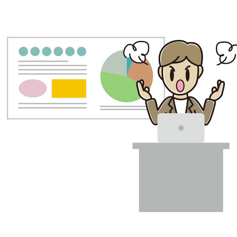 プレゼンで怒る男性会社員（カジュアル）のイラスト【色あり、背景なし】透過PNG