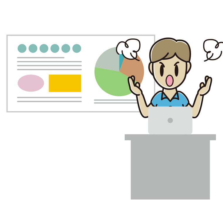 プレゼンで怒る男性会社員（クールビズ）のイラスト【色あり、背景なし】透過PNG