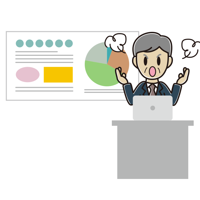 プレゼンで怒る年配男性会社員のイラスト【色あり、背景なし】透過PNG